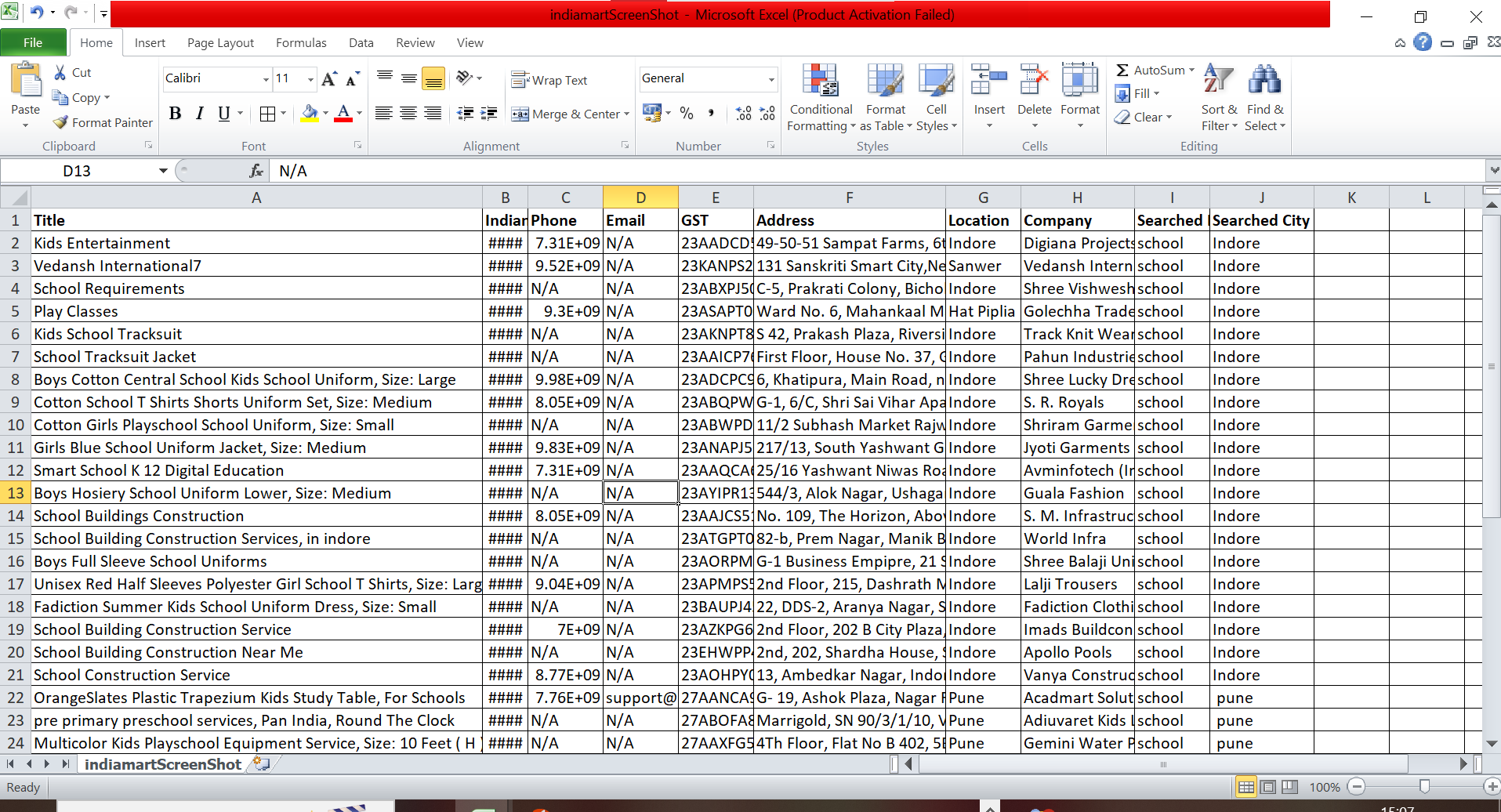 IndiaMart Scraper Result